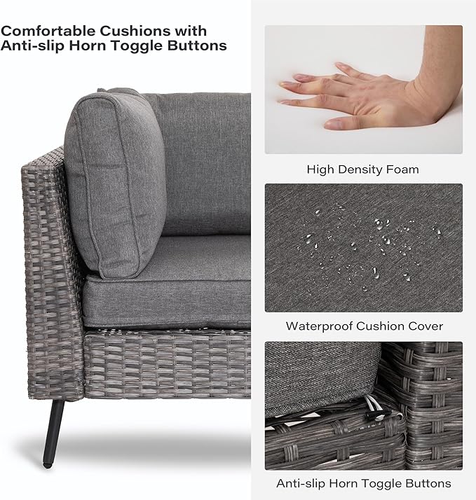 LAUSAINT HOME Outdoor Patio Furniture, 7 Piece Outdoor Sectional Sofa PE Rattan Wicker Patio Conversation Sets, All Weather Patio Furniture Set with Thick Cushions for Garden, Backyard (Grey)