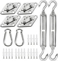 YOFIT 40 Pcs Shade Sail Hardware Kit, 6 Inch Outdoor Sun Sail Accessories, 304 Stainless Steel Turnbuckles & Brackets for Triangle/Rectangle Sails, Patio Canopy Installation Hardware Set Waterproof