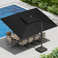 10 X 13 FT Cantilever Patio Umbrella with Led Lights and Base Included Outdoor Heavy Duty Double Top Rectangle Offset Umbrellas with 360-degree Rotation for Pool Deck Backyard, Black