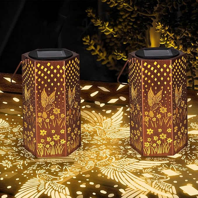 Mothers Day Gifts for Mom Grandma - Birthday Gifts for Women, 4 Pack Hummingbird Solar Lanterns Outdoor Waterproof Solar Lights Outdoor Hanging Garden Decor for Outside