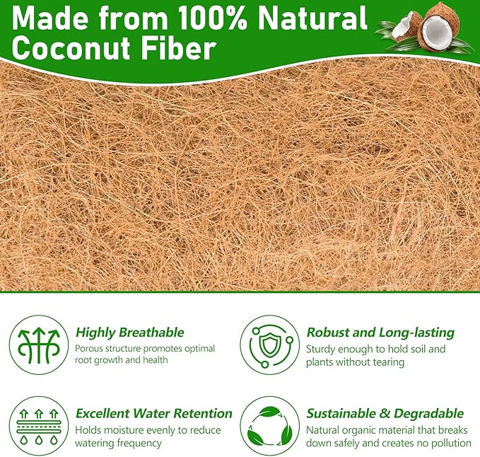 Riare 4 Pack 24 Inch Rectangle Coconut Liners for Planters, Natural Coconut Fiber Planter Liners, Window Box Liner Trough Coco Liner for Outdoor Flower, Garden Wall, Deck & Fence Planter Boxes