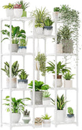 Bamworld White Plant Stand Indoor/Outdoor Ladder Plant Rack, 3 Tiers for 7 Pots, Living Room Boho Decor