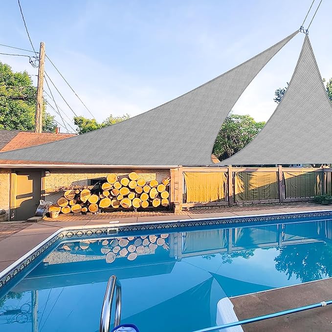 E&K Sunrise 20' x 20' x 20' Sun Shade Sail Triangle Canopy Shade Cover UV Block for Patio Backyard Garden Outdoor (Light Gray)