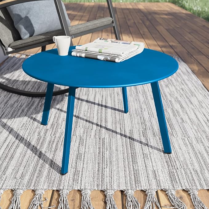 Grand patio 28-inch Round Steel Coffee Table, Outdoor Patio Side Table, Great for Backyard Patio Deck, Peacock Blue