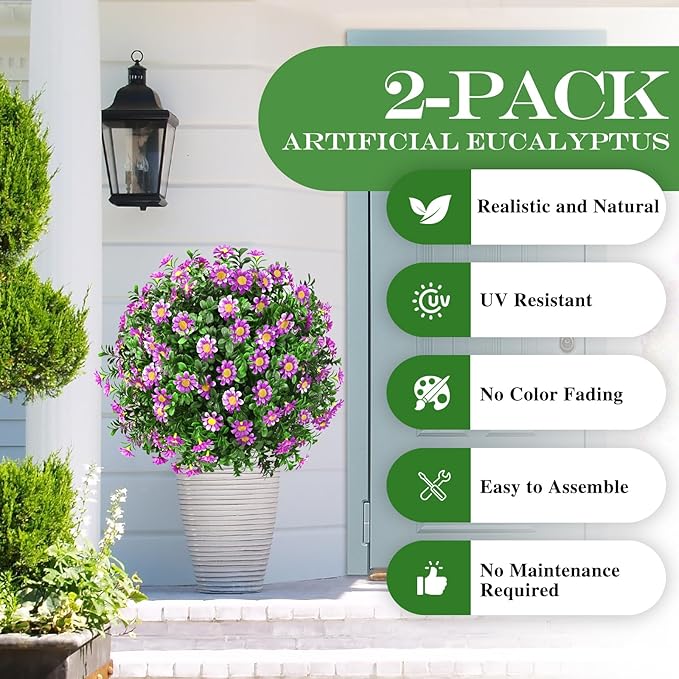 Artificial Topiary Bushes for Outdoors with Spike, Boxwood Ball Fake Shrubs UV Resistant Faux Plants for Indoor Outdoor Fall Thanksgiving Halloween Decor (Sunflower Boxwood Colorful -2 Packs)