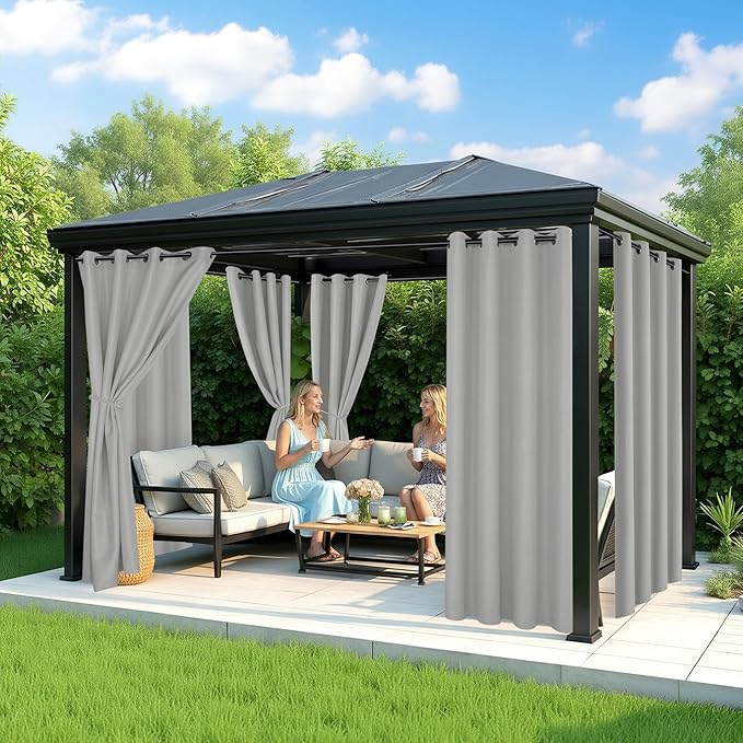 Patio Curtains Outdoor Waterproof - 6 Panels Privacy Weatherproof Outside Curtains with Grommets for Pergola, Gazebo, Porch, Cabana, Balcony, 54 x 95 Inch, Silver