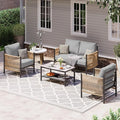Aluminum Outdoor Patio Furniture Set with Dual-Layer Coffee Table, 4 Piece Modern Patio Conversation Sets with PE Rope, Outdoor Sectional Sofa with Thick Cushions for Balcony, Deck, Gray