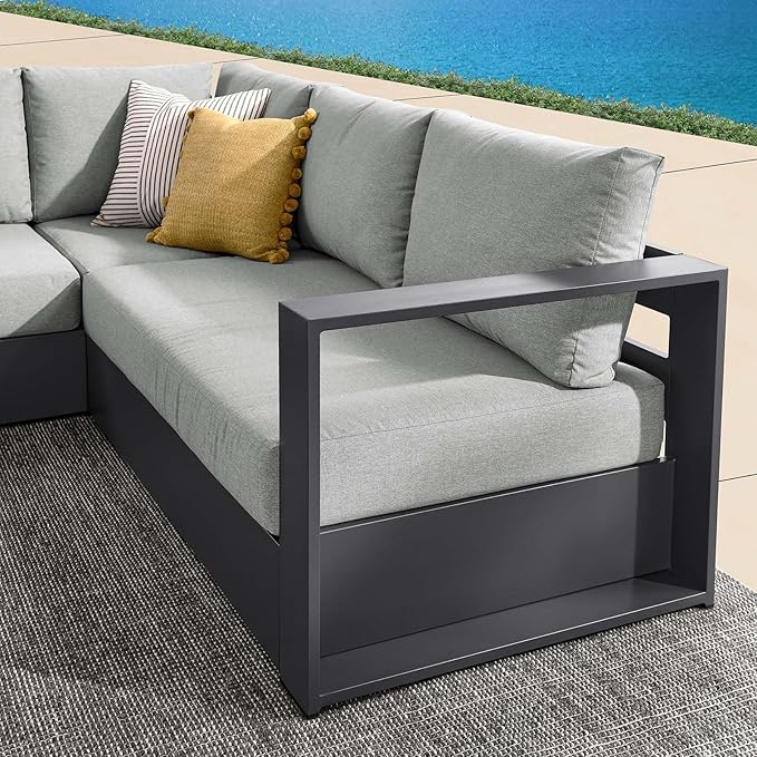 Modway Tahoe Aluminum 3-Piece Outdoor Patio Furniture Gray, Modular Sectional Sofa Set with Weather-Resistant Cushions, Ideal for Deck, Backyard Poolside