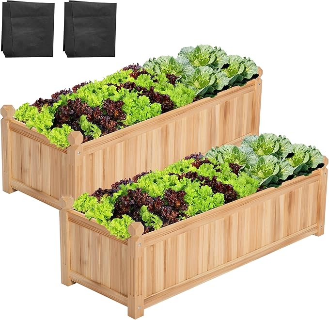VIVOSUN 3.6 x 1.3Ft Wooden Raised Garden Bed, 43.5 x 16 x 14 Inches, Outdoor Wood Planter Box with Screwdriver and a Liner for Garden, Patio, Balcony, Backyard and Outdoors, 2Pcs