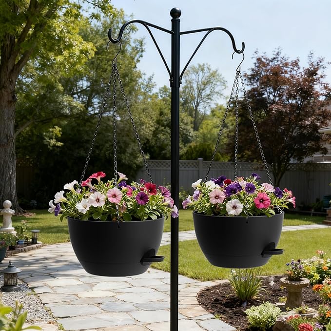 13 Inch 2 Pack Large Self Watering Hanging Planters for Indoor Outdoor Plants, Hanging Plant Pots with Removable 50 Oz Reservoir, Plastic Hanging Basket for Window Porch Garden Balcony, Black