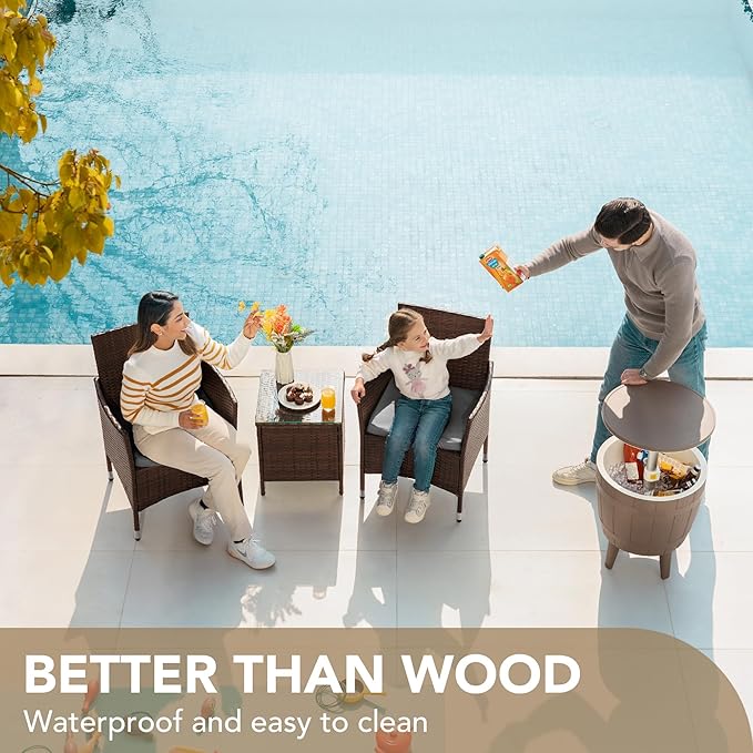 Devoko Patio Porch Furniture Sets 3 Pieces PE Rattan Wicker Chairs with Table Outdoor Garden Furniture Sets (Brown/Grey)