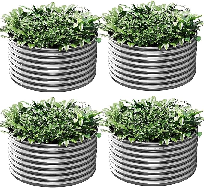 4 Pack Tall 2x2x1.5ft Round Galvanized Raised Garden Bed Outdoor, Metal Garden Bed for Vegetables, Above Ground Garden Box for Flower, Steel Raised Beds for Gardening