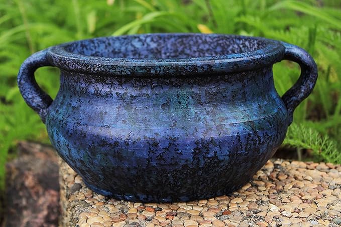 Goodman and Wife Egyptian Era Designed Earthen Ware Terra-Cotta Vessel/Planter with Looped Handles. Large Purple