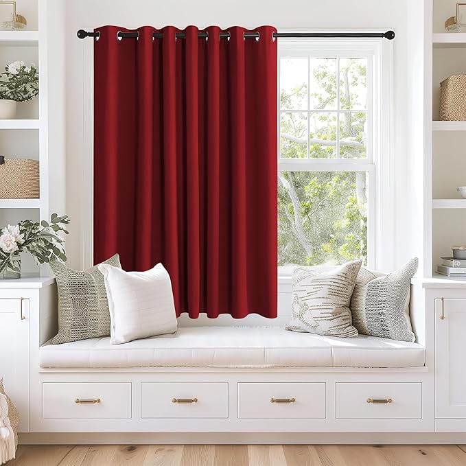 NICETOWN Blackout Curtains 63 inches Long for Living Room Bedroom, Grommet Thermal Insulated Room Divider Drape Window Treatment for Sliding Patio Door, W100 x L63, 1 Panel, Burgundy Red