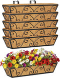 6pcs 24 Inch Window Deck with Coco Liner, 24" Window Boxes Horse Trough with Coconut Coir Liner, Metal Hanging Flower Planter Window Basket Deck Railing Planter Boxes for Outdoor Indoor Lawn
