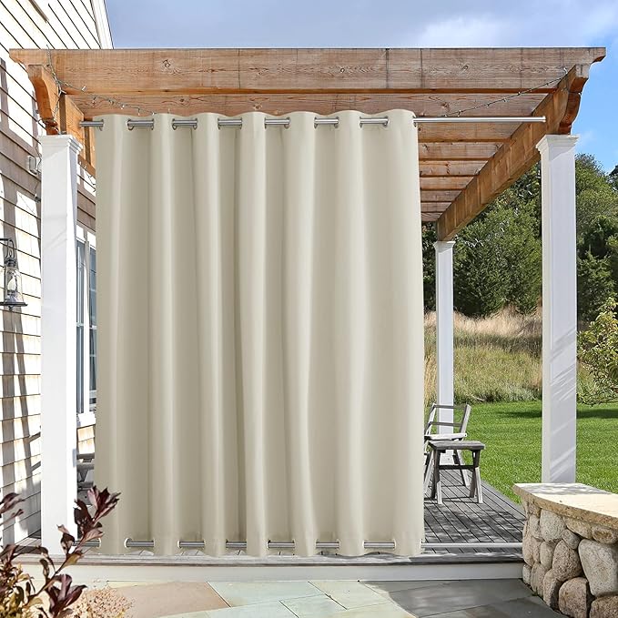 NICETOWN Waterproof Patio Outdoor Curtain and Drape Extra Wide, Thermal Insulated Top and Bottom Grommet Keep Sun & Rain Out Public Divider for Porch/Arbor, Beige, 1 Panel, W100 by L95