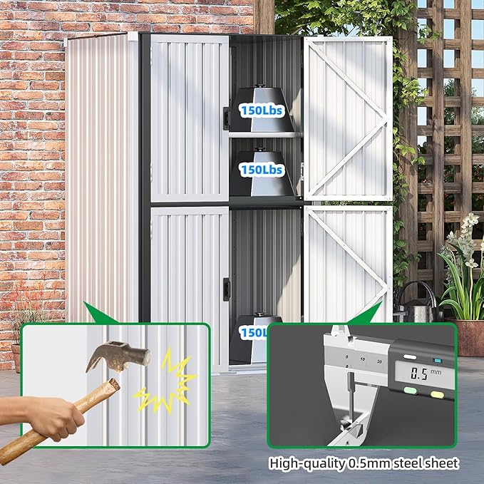 AECOJOY Outdoor Storage Cabinet Waterproof, Large Tall Vertical Outdoor Cabinets Waterproof with Shelves, Lockable Storage Cabinet Metal Storage Shed Weatherproof Garden Sheds & Outdoor Storage White