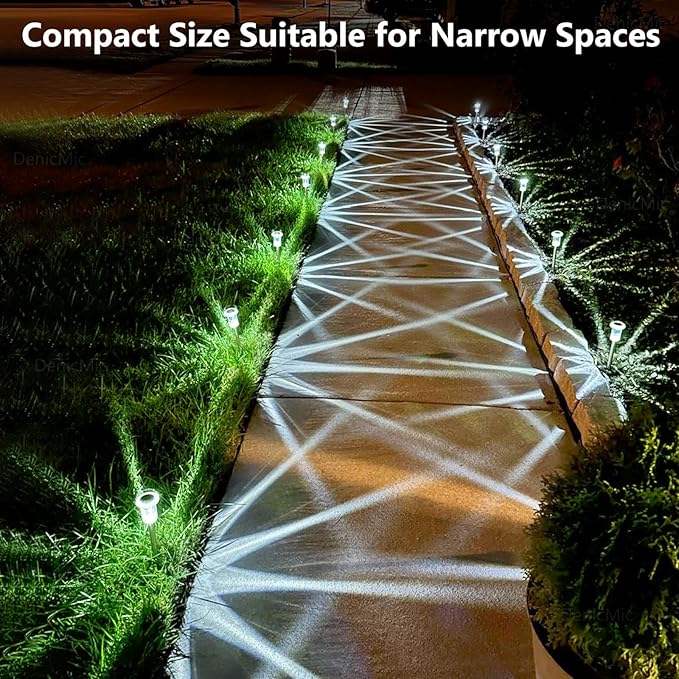 DenicMic Solar Lights Outdoor 10 Pack Waterproof 6000K Cold White LED Stainless Steel Stake Outside Lights for Yard Pathway Garden Driveway Walkway Landscape Path Lighting