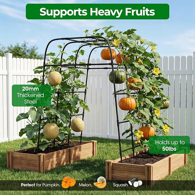 Garden Arch Trellis for Climbing Plants (83" H x 57" L), Metal Cucumber & Tomato Cage, Rustproof Walk-Through Tunnel Support for Pumpkin, Squash, Melon & Rose