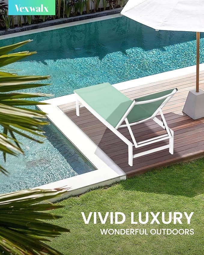 Outdoor Lounge Chairs Set of 2, Aluminum Patio Chaise Lounge Chairs with 5-Position Recliner, Pool Lounge Chairs for Backyard, Poolside, Deck, Lawn (LightGreen)
