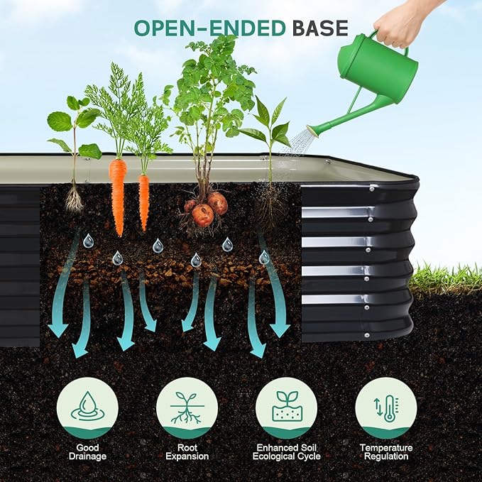 5 in 1Galvanized Raised Garden Bed - 8x3x1.4ft Modular Garden Planter Bed Outdoor | Steel Raised Bed Kit with Bracing Rods, Gloves for Gardening Vegetables Fruits and Flowers (Gray)