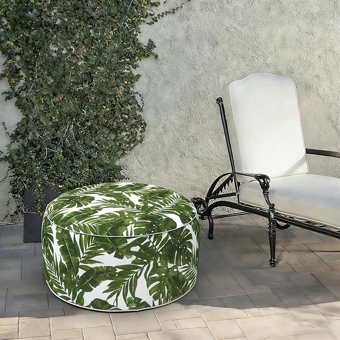 LVTXIII Indoor/Outdoor Extra Large Inflatable Ottoman Pouf D31 x H14 Inch, Round Footstool with Handle, Weather-Resistant Portable Furniture for Patio, Camping, Beach, Palm Green