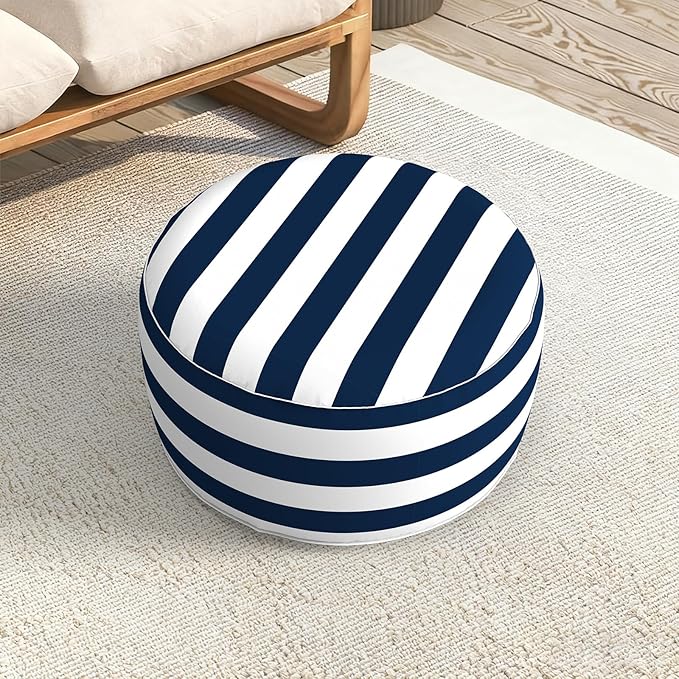 LVTXIII Indoor/Outdoor Extra Large Inflatable Ottoman Pouf D31 x H14 Inch, Round Footstool with Handle, Weather-Resistant Portable Furniture for Patio, Camping, Beach, Cabana Navy