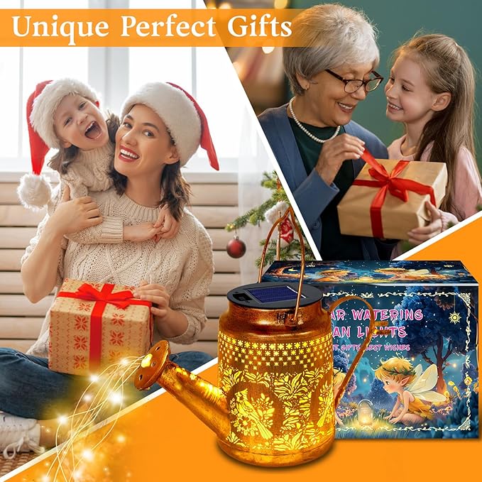 Solar Lights Outdoor Garden Decor, Cardinals Hanging Waterproof Watering Can Lights Outside Decorations for Yard Front Porch Patio Christmas Gift for Mom Grandma Women Birthday （with Shepherd Hook）