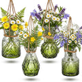 4 Pcs Stained Glass Hanging Vases Hanging Glass Planters Small Plant Terrarium Pot Containers with Rope for Garden Home Indoor Outdoor Decor, 4 Styles (Trendy)