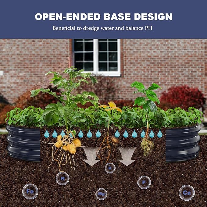 Raised Garden Bed, 6x3x1ft Galvanized Outdoor Planter Beds with Safety Edging and Gloves, Oval Metal Planter Box for Gardening Vegetables Flowers Herb-Midnight Blue