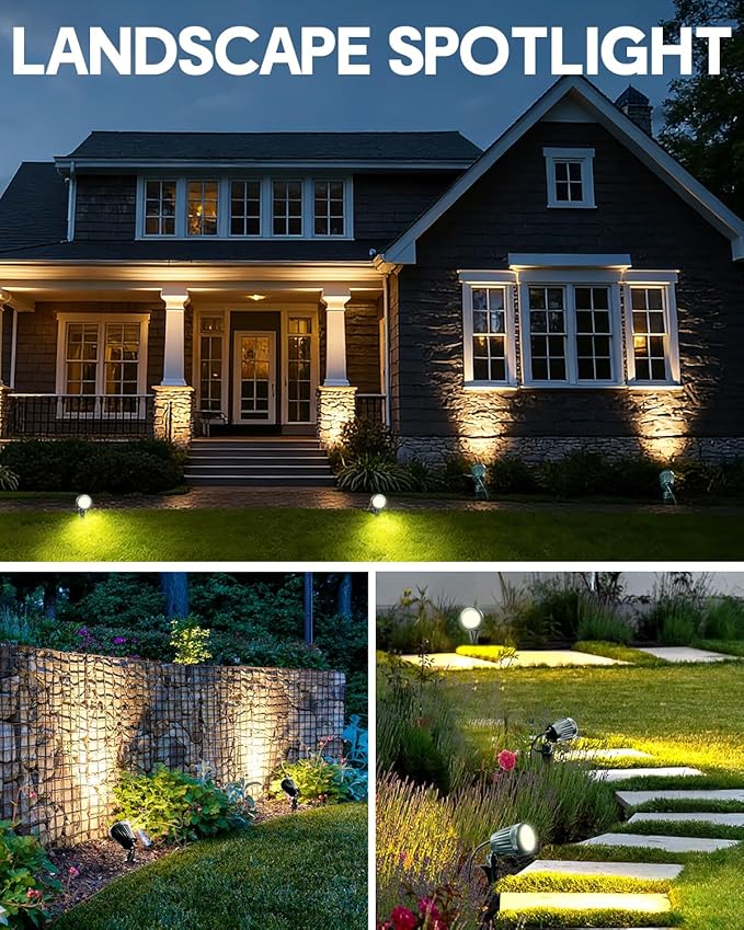 12V24V Low Voltage Landscape Lights Outdoor,6000K White LED Landscape Lights with 3 Color Lenses (Red,Yellow,Green),IP67 Waterproof Outdoor Spot Lights for Garden Passage Wall Tree Fence,2 Pack