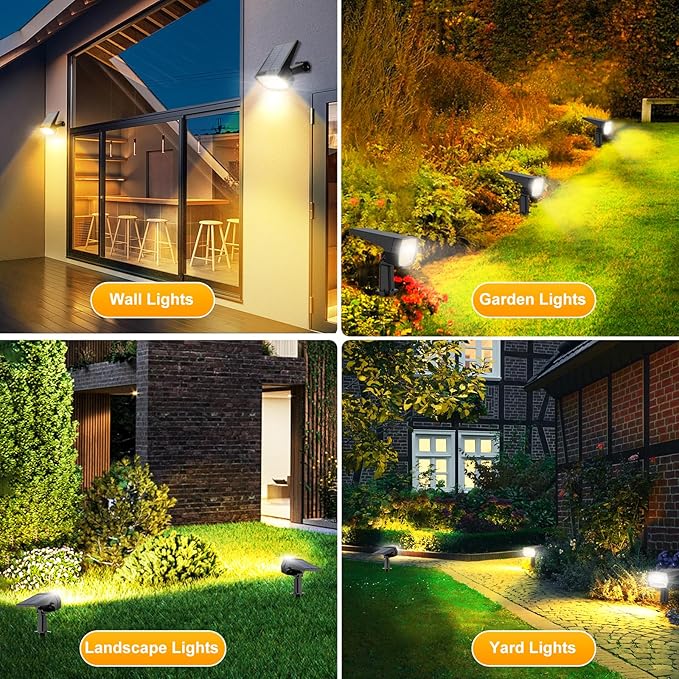 Fabrito 72 LEDs Solar Spot Lights Outdoor Waterproof, 3 Modes Landscape Spotlights, Dusk to Dawn Solar Powered Flood Wall Lights for Outside, Solar Garden Lights for Yard Porch 10 Pack (Warm White)