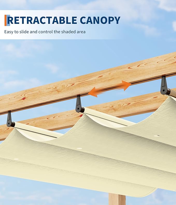 10 x 10 ft Aluminum Pergola with Adjustable Canopy, Outdoor Metal Pergola, Imitation Wood-Grain Sun Shade Shelter for Garden Patio Backyard Deck