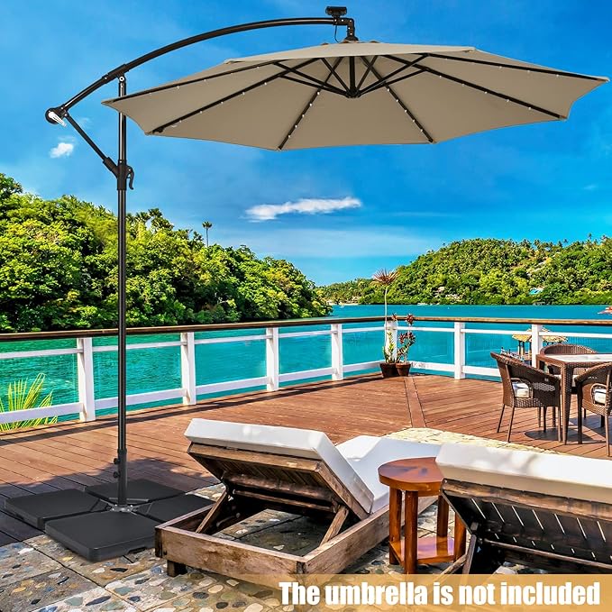 Tangkula 4Pcs 13L 220 lbs Cantilever Offset Patio Umbrella Base, Water & Sand Filled Heavy Duty Outdoor Umbrella Base, Square Umbrella Base Plate Set with Easy-Fill Spouts, Black