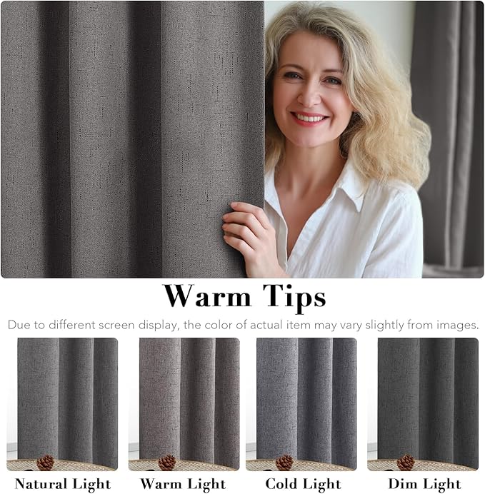 H.VERSAILTEX Linen Blackout Curtains Durable Thick Textured Linen Look 100% Blackout Patio Door Curtain Anti Rust Grommet Extra Wide Sliding Door Curtain Panel, W100 x L108 inch - Grey