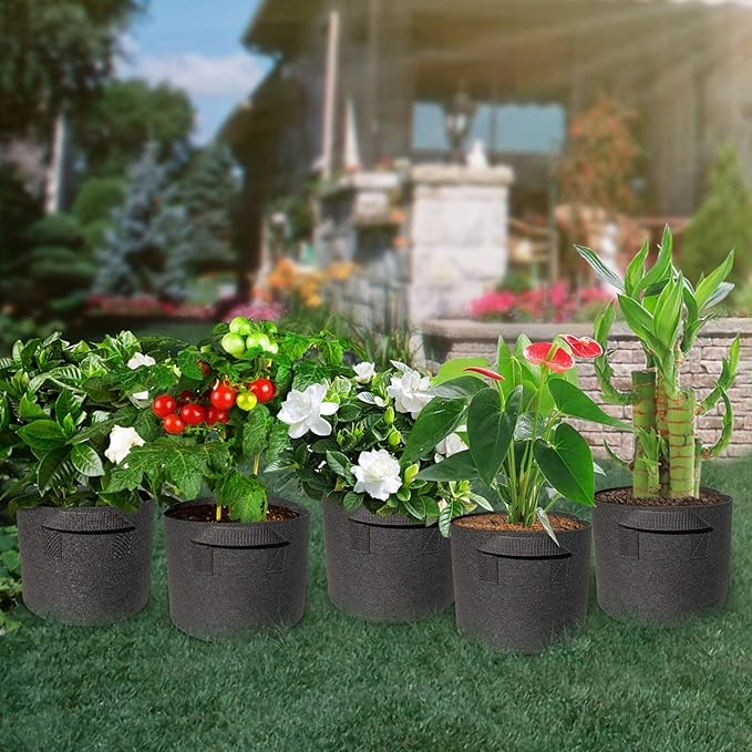 5 Pack 3 Gallon Grow Bags with Handles Garden Vegetable Flower Grow Bags Nonwoven Aeration Fabric Pots for Nursery Garden Planting