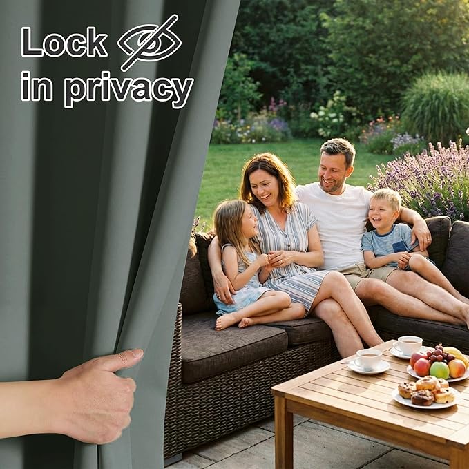 RYB HOME Outdoor Curtains for Patio Waterproof Block Sunlight Thermal Insulated Privacy Assured Thick Outside Curtains for Pergola, Cabana, Gazebo, W52 x L72, Dark Green, 1 Panel