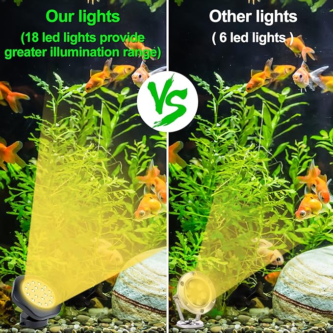 Solar Pond Lights,3000K Warm White LED Underwater Submersible Fountain Light,IP68 Waterproof Landscape Spotlights Lighting for Fish Aquarium Tank Garden Yard Pond Pool Decor(3-in-1)