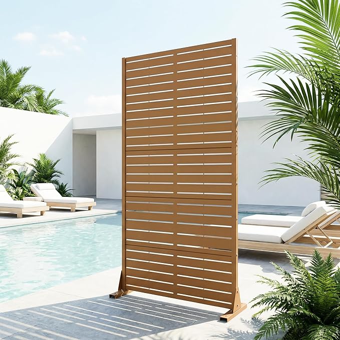 Casaphoria Metal Privacy Screen Outdoor, 72" H x 35" W Freestanding Decorative Privacy Screen for Patio Deck Balcony Garden with Stable Base, Black-Perilla