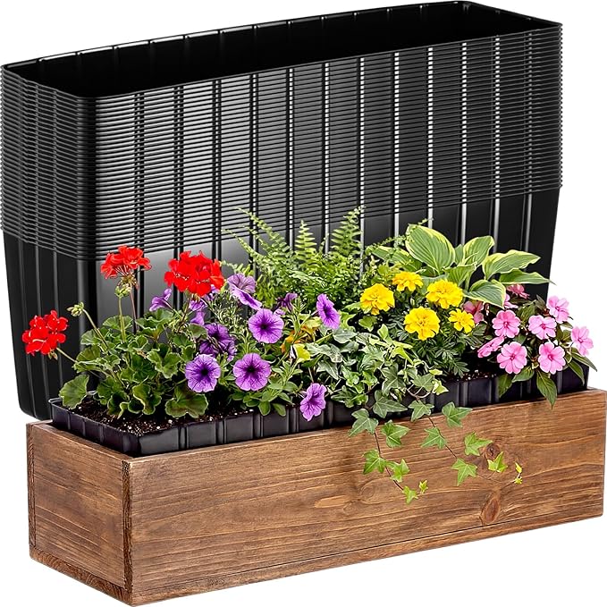 BreezeHug 36 Pcs Plastic Planter Liners Rectangular Plastic Inserts 10.5" x 3" x 3.5" for Planter Window Box Indoor Outdoor Flower Arrangement Succulent Garden Windowsill Home Decor