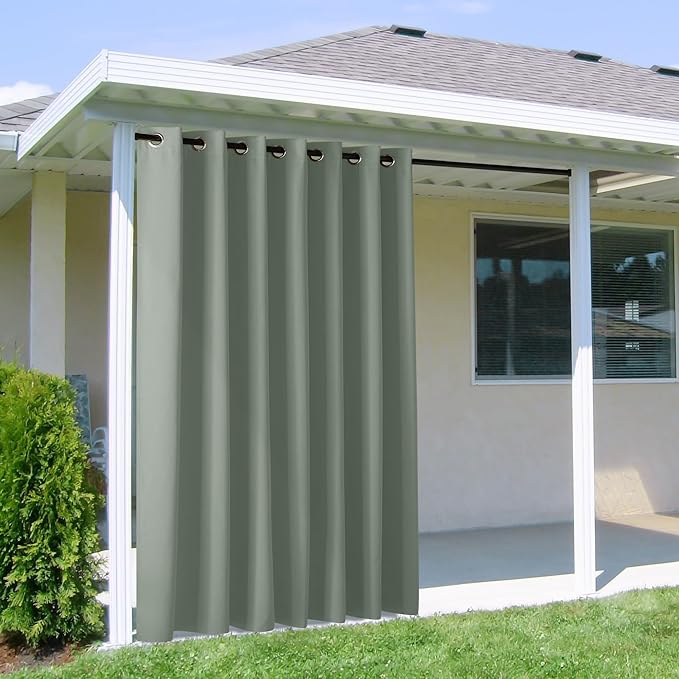 NICETOWN Outdoor Curtainch for Patio Waterproof 100 inch Wide, Thermal Insulated Rustproof Grommet UV Blocking Cabana Curtainch & Drape, Privacy Safe Shade for Gazebo, Sage Green, 1 PC, 95-Inch Long