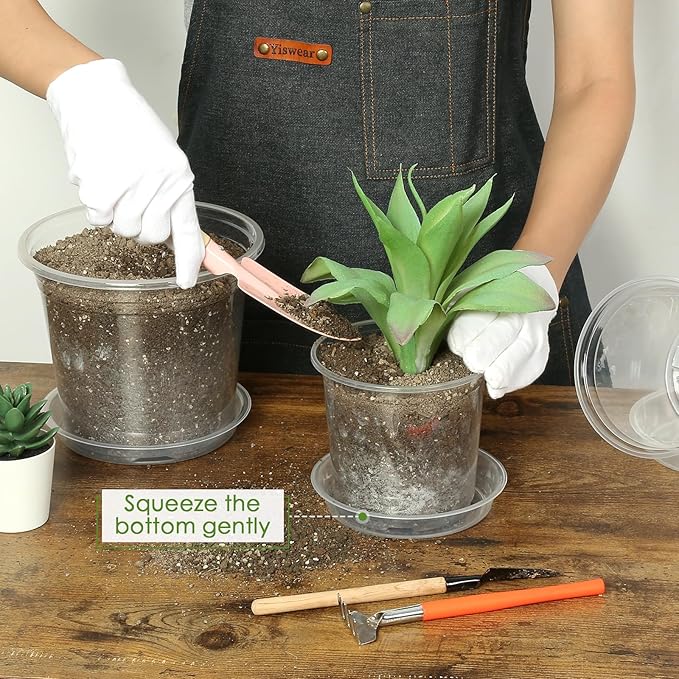 5 Inch Clear Nursery Pots for Plants with Sacuers 15 Pack, Plastic Flower Pots with Drainage Holes, Variety Pack Seedlings Garden Pot for Indoor Outdoor (5 inch)