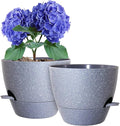 10 inch Self Watering Pots, Planter, Plant Pots with Mesh Drainage Holes for Indoor Outdoor House Plants and Garden, Set of 2 Plastic Flower Pots with Deep Reservoir, Speckled Grey