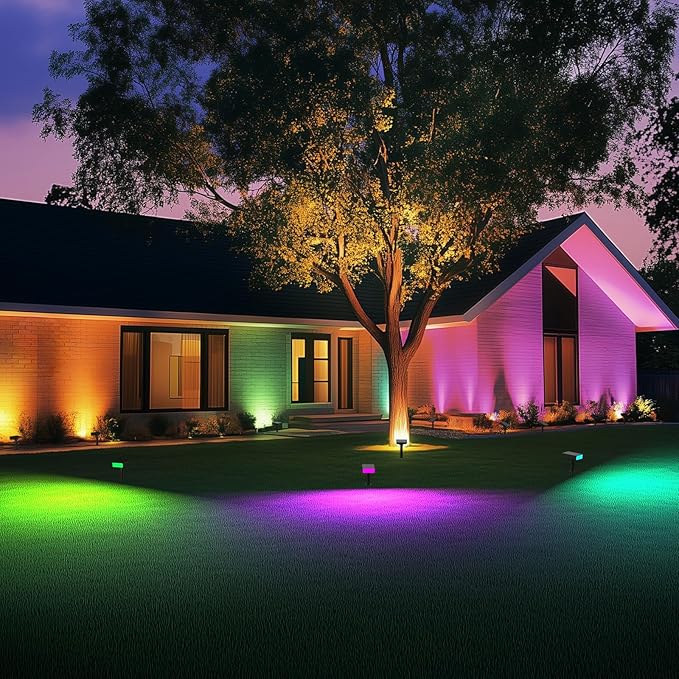 Consciot Solar Spot Lights Outdoor, Adjustable 170° Solar Outdoor Light, 7 Multicolored Garden Light Waterproof IP65, Landscape Lighting for Yard Pool Garden Tree, 4 Pack