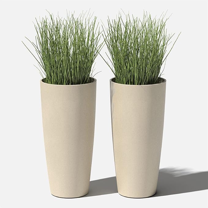 Veradek Mason Series Vega Planter - Round Tall Planter for Indoor or Outdoor Porch/Patio | Made from Plastic-Stone Composite with Drainage Holes | Modern Décor for, Flowers, Interior Plants