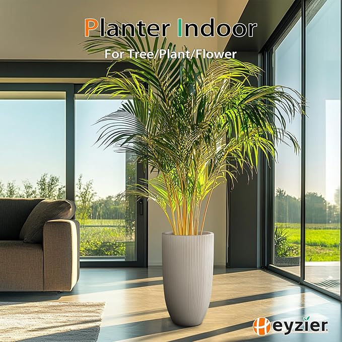 Tall Planters for Outdoor Plants, Large Concrete Flower Pots for Garden Front Porch, Patio, Indoor (Vertical Gray)
