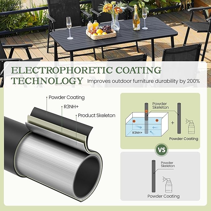 Yaheetech Outdoor Dining Table for 6 Person, Rectangular Slatted Metal Patio Table for Deck Garden Lawn Backyard Use, Black