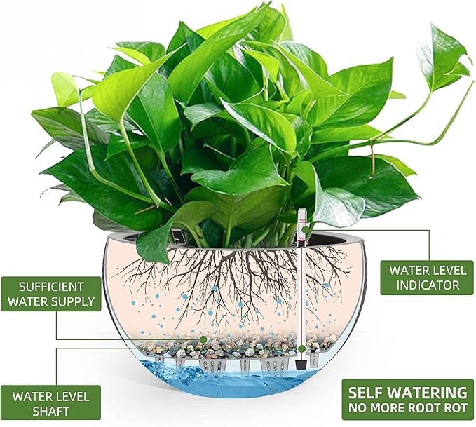 Dexceder 10.5 Inch Large Self Watering Hanging Planters Indoor Outdoor, Thickened Hanging Basket Flower Plant Pot with Water Level Indicator (Brown)