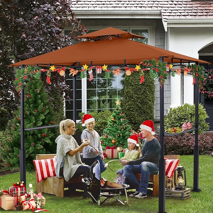ABCCANOPY 8x5 Grill Gazebo - Outdoor BBQ Canopy Shelter with Led Light for Patio Backyard Grilling (Rust Red)
