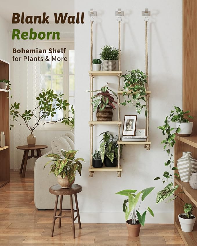 Window Plant Shelves Macrame Plant Hanger Floating Shelves Window Sill Shelf for Plants Hanging Plant Stand Indoor Window Plant Holder Boho Decor Living Room Bedroom Wall Decor